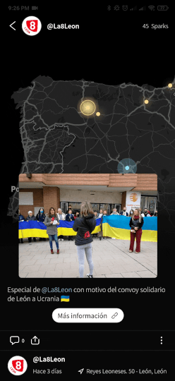 Screenshot of Sparker with the Sparks of the solidarity convoy route in the La8León account.