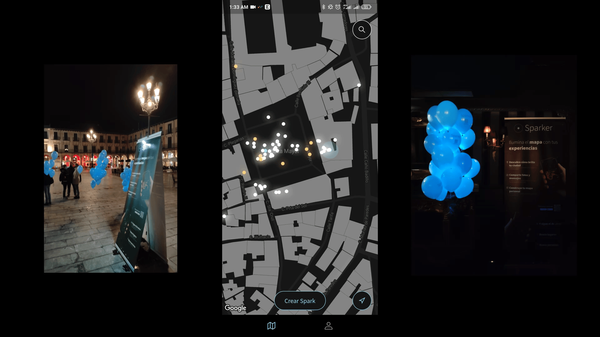 Picture of Sparker with the dots in the Plaza Mayor on the day of the festival.