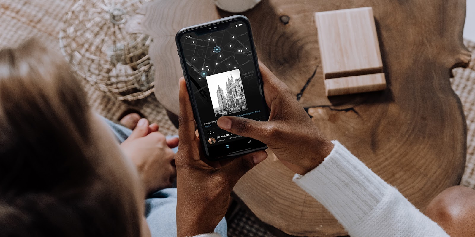 Photo of hands interacting with cell phone showing Sparker