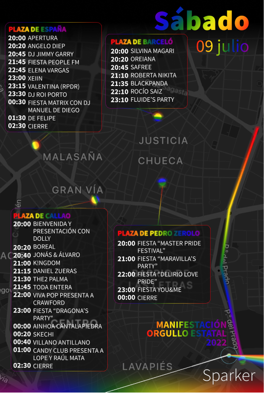 Sabado 9 de julio programa MADO 2022 Madrid Orgullo