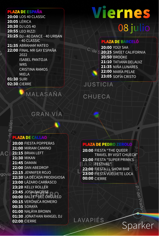 Viernes 8 de julio programa MADO 2022 Madrid Orgullo